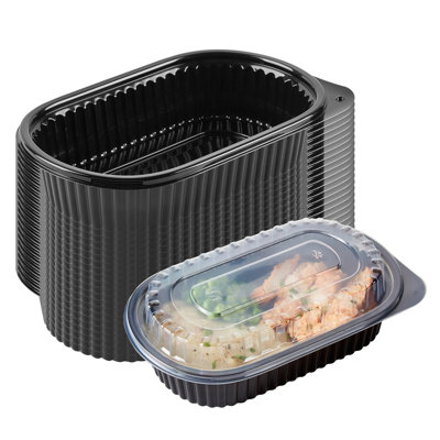 Restaurantware-RW Base 32 Ounce Meal Prep Containers, 100 Microwavable To Go Containers With Lids - Disposable, Freezable, Black Plastic Oval Food Containers, Pack Hot And Cold Food, For Takeaway