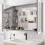Armoire à pharmacie 3630 pouces à DEL - avec miroir, lumières, gradateur, temps et température, 2 prises de courant, double porte, couleur argent, thermolaqué, montage en surface, armoire à lumières miroir de conception américaine