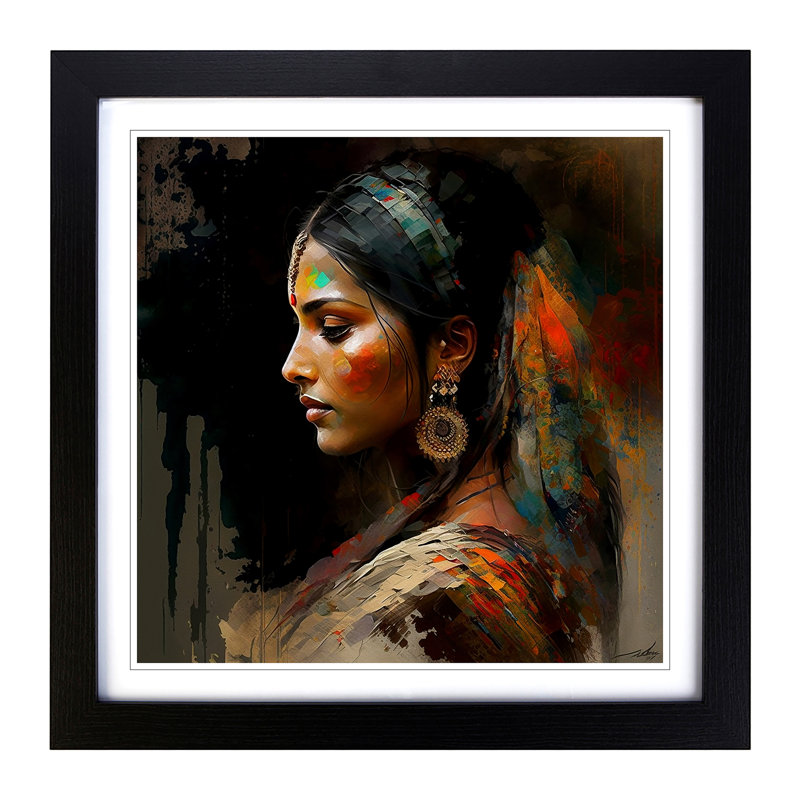 Indian Woman Abstract Art No.1 - Framed Print, Black