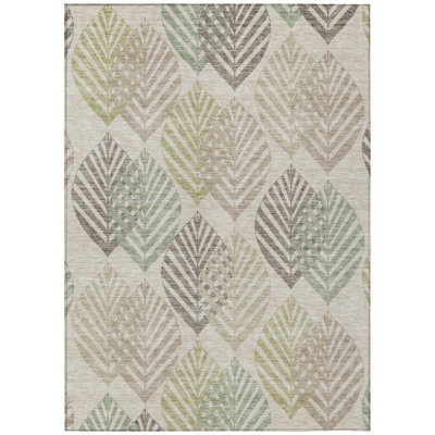 10' X 14' Taupe Floral Washable Indoor Outdoor Area Rug