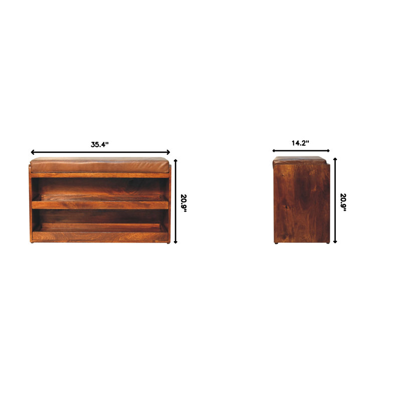 Jhovanny Leather Upholstered Storage Bench, Chestnut