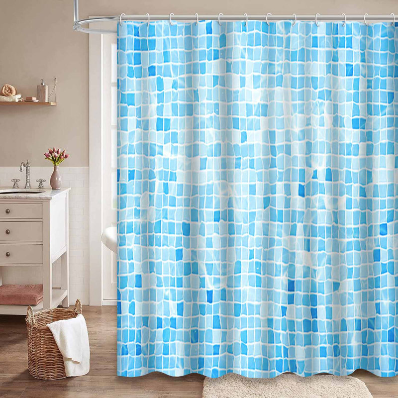 Rideau de douche bleu imperméable, rideaux de douche pour la salle de bain avec 12 crochets, 72" L x 72" W
