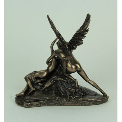 Shelf decor Cupid and Psyche statue in bronze-finished cold cast resin, 7 inches high