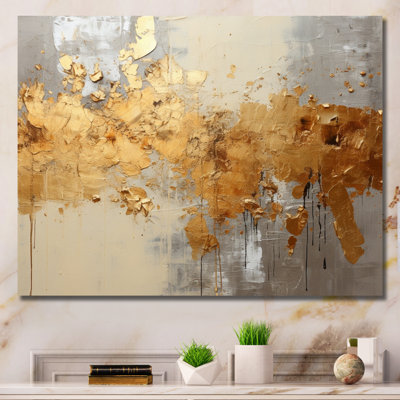 Jaderian Golden Gleam V - Abstract Collages Framed Canvas Print Wall Art