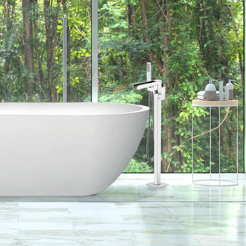 Roslyn 1 Handle Floor Tub Filler with Diverter, Polished Chrome