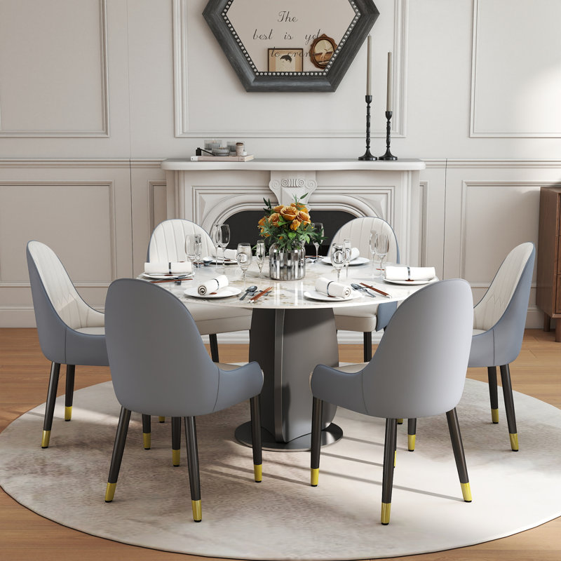 Ensemble de table de salle à manger 7 pièces 53,14 po Modern, H 29 po x l 53,14 po x P 53,14 po, Pandora