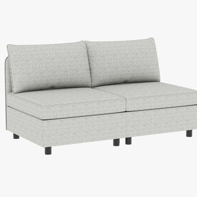 Petit espace avec une éponge haute et un espace de rangement en chenille gris moderne Mid-Century