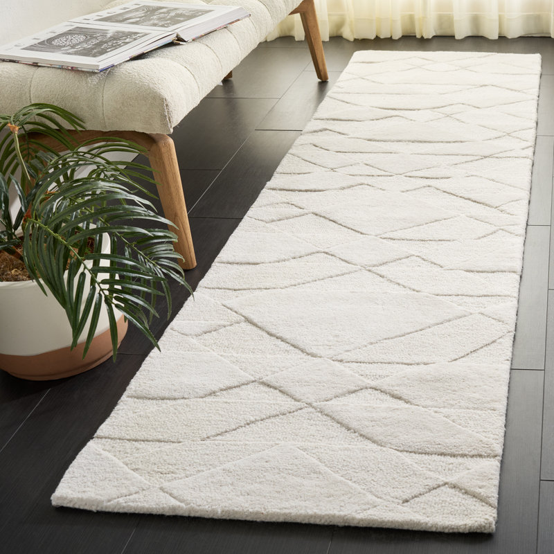 Tapis ivoire en laine / coton touffeté à la main Rodeo Drive, Tapis de couloir 2 pi 3 po x 8 pi