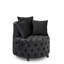 La chaise de salon pivotante en velours, à boutons et à roulettes, noire, offre une assise de luxe avec capitonnage moderne et une chambre à coucher-6413505