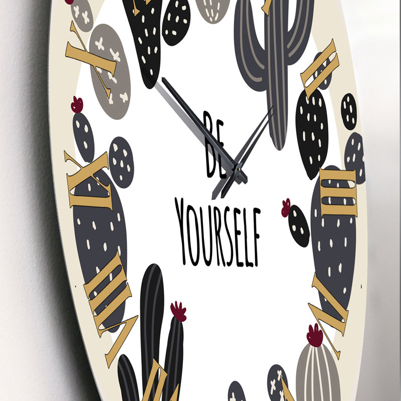 Horloge murale surdimensionnée «Be Yourself Cactus Motivation I», Grand