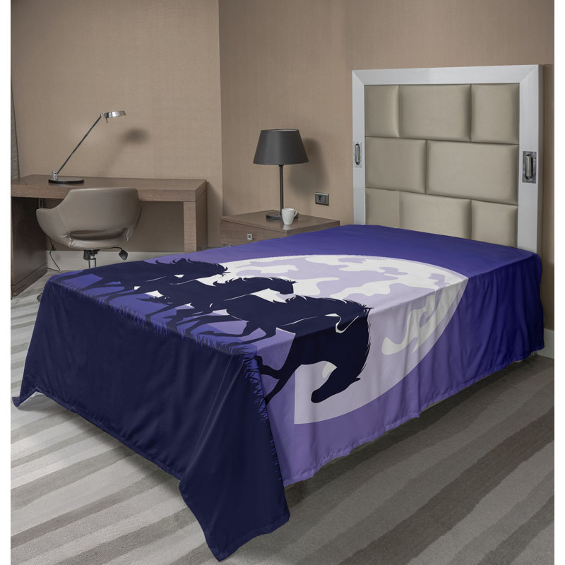 Drap-housse Ambesonne Landscape Mustangs at Night, Drap plat pour lit simple