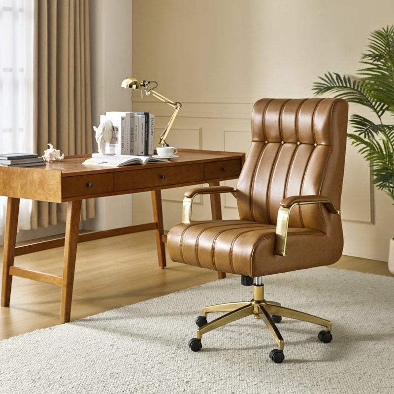 Conan 63.5cm W Mid-Century Modern Office Chair with Height Adjustable, Camel