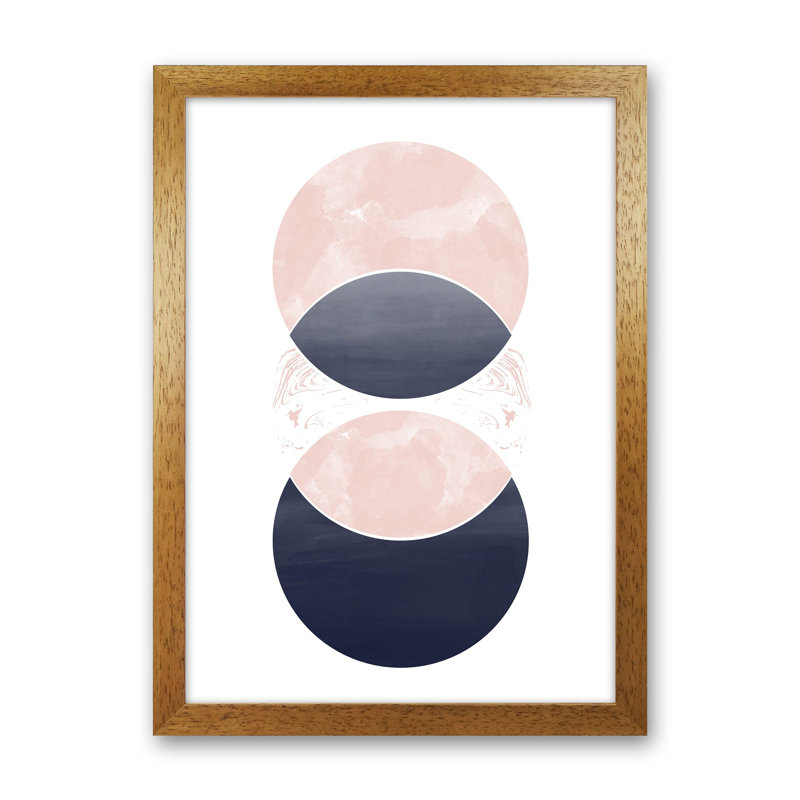 Navy And Marble Pink 1 by Pixy Paper - Print, 59.4cm H x 42cm W x 3cm D, Oak Framed