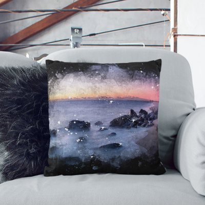 Ocean Reaching the Beach at Sunset Paint Splash Cushion with Filling