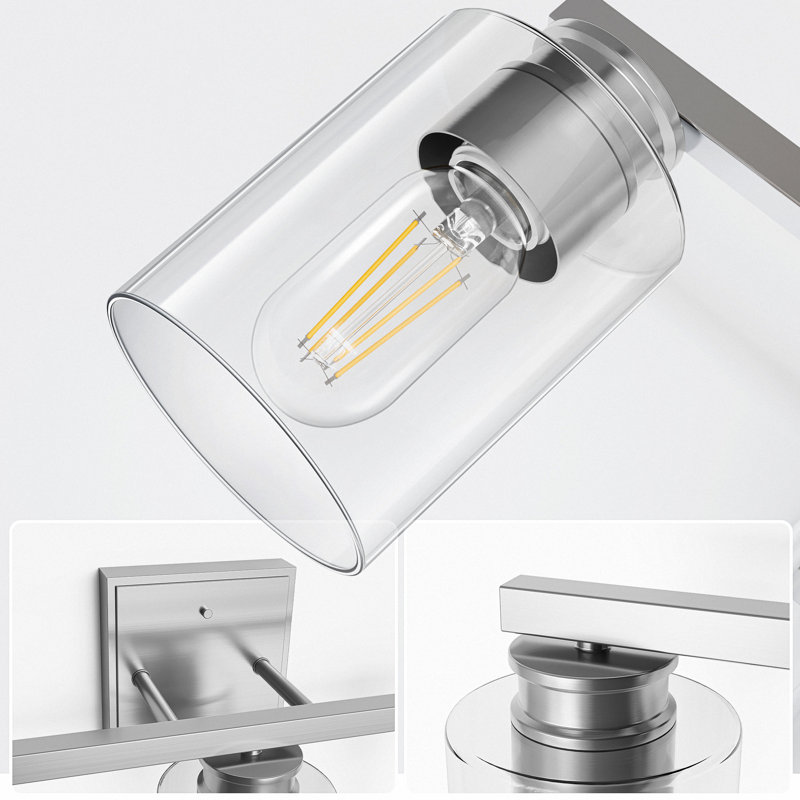 18 po Éclairage pour salle de bain 3 lumières avec abat-jour en verre transparent pour salle de bain, Nickel brossé, 3