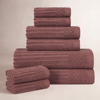 8-Piece Checkered Border Cotton Towel Set
