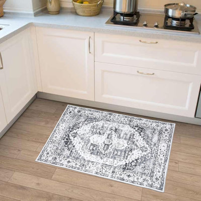 Tapis en chenille vintage lavable à la machine 4 x 6 pi, antidérapant, à poils courts pour le salon / la chambre à coucher / la salle à manger / le bureau à domicile (rouge)