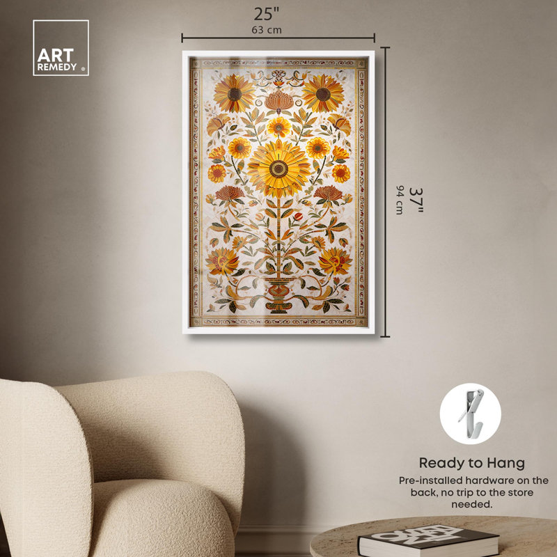 Arbre d'or de la vie, art floral avec Shadowbox par Art Remedy, 37" H x 25" W, Blanc