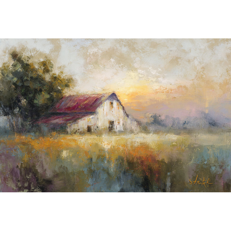 «Distant Meadowlight», art mural sur toile de paysage campagne américaine, 32"H x 48"W x 1.5"D