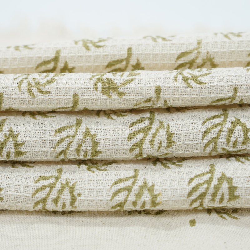 Cotton Hand Block Print Waffle Floral Hand Towels - Eco-Conscious, Beautifully Designed for Your Home,Murli, Green