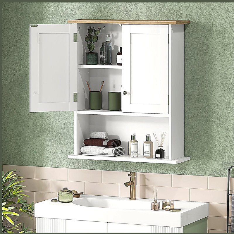Armoire de salle de bain murale moderne avec 2 portes, tablette réglable, au-dessus de la toilette, blanc