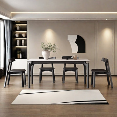Rectangular solid wood rock dining table set