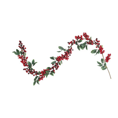 Guirlande de Noël 5 pi x 3,25 po avec baies rouges et feuilles