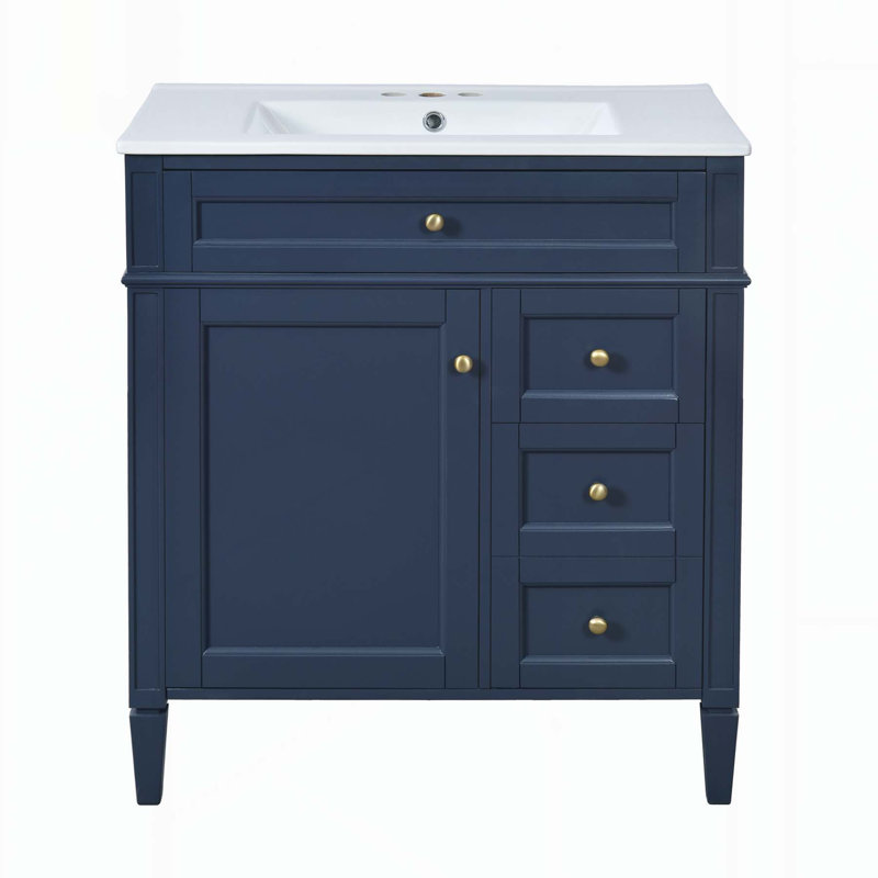 Meuble-lavabo moderne avec tiroirs multiples et options de rangement avancées, Bleu