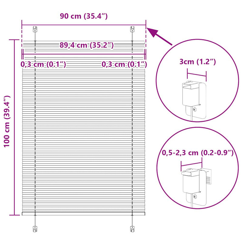 Room Darkening Pleated shade, Anthracite, 90cmW x 100cmL