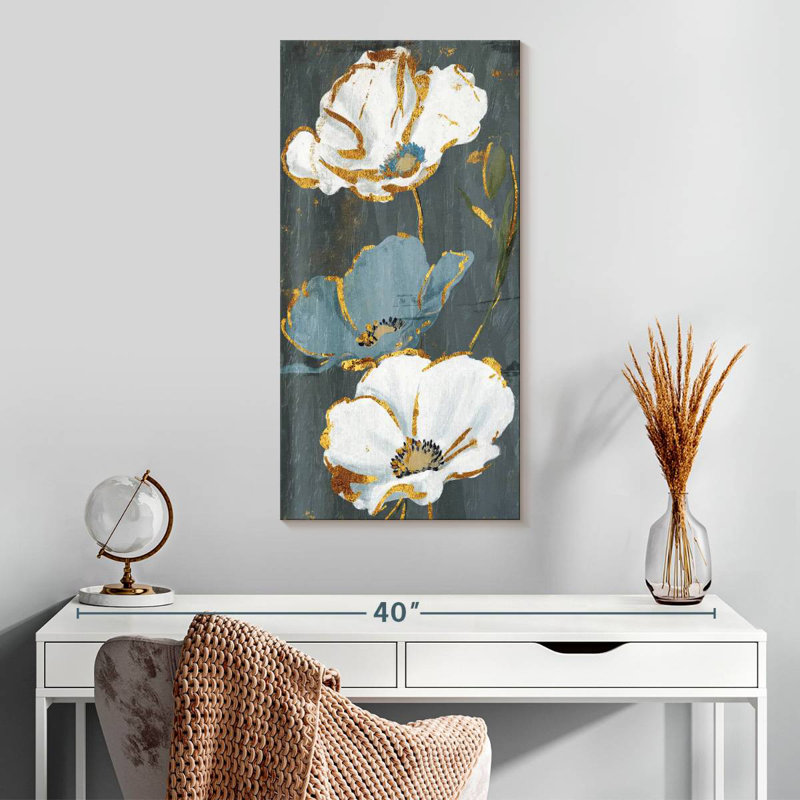 Harnek Three Flower Gold Accents Mate, 30" H x 15" W