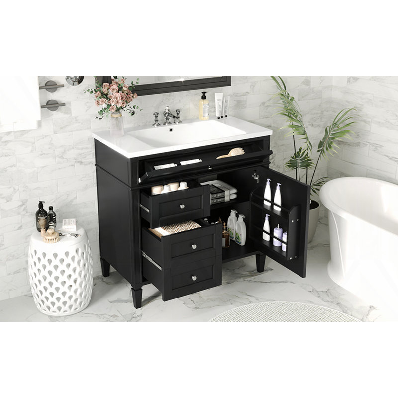 Meuble-lavabo de 30 po avec lavabo supérieur, Noir, Argent argent, 36"