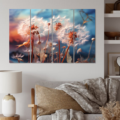 «Blue Dandelion Dancing In The Morning III», ensemble d'art mural floral en métal