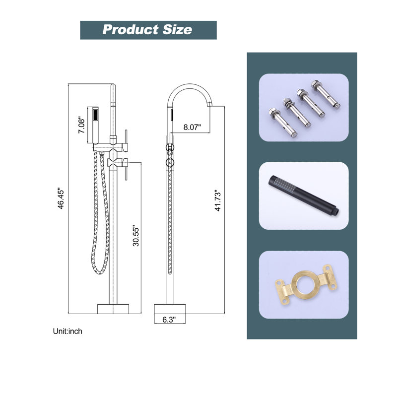 Floor Tub Spout with Diverter, Brass