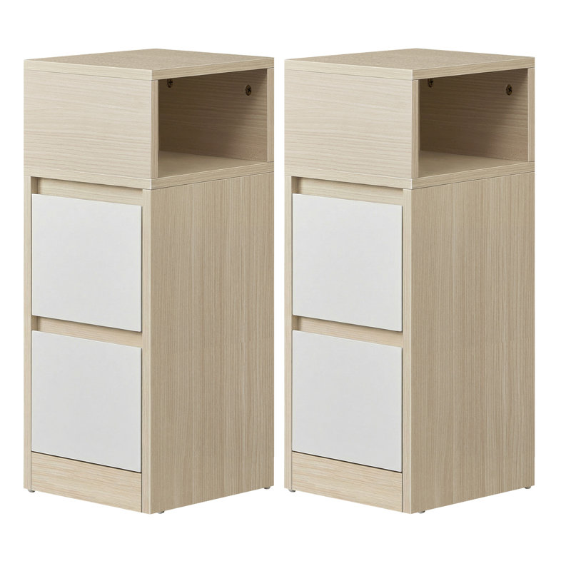 Arcolia 25cm W Manufactured Wood Bedside Table, Natural/White