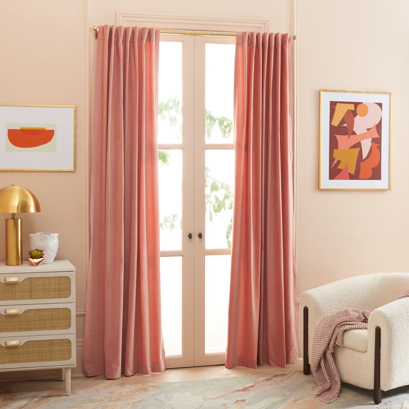 Anjola Velvet Room Darkening Curtain Single Panel, 52" W x 96" L, Pink