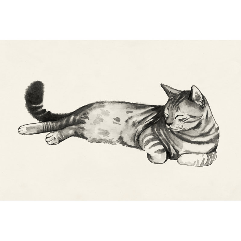 Cat Laze II - Painting on Canvas, 81 cm H x 122 cm W, Black Floater Frame