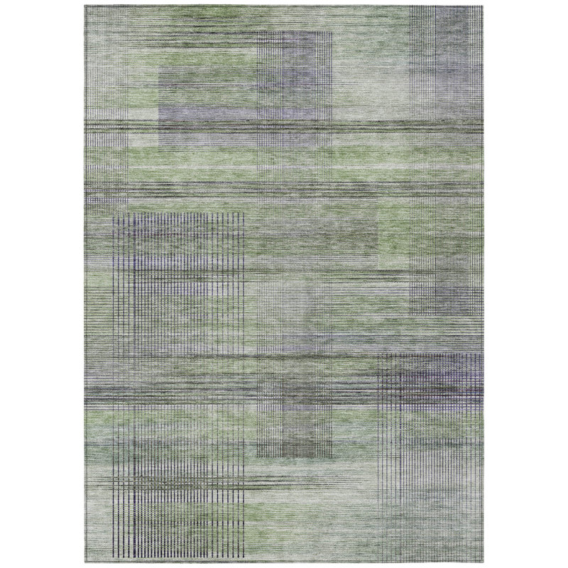 Tapis intérieur / extérieur rayé mauve et vert fougère 9 pi x 12 pi artichaut
