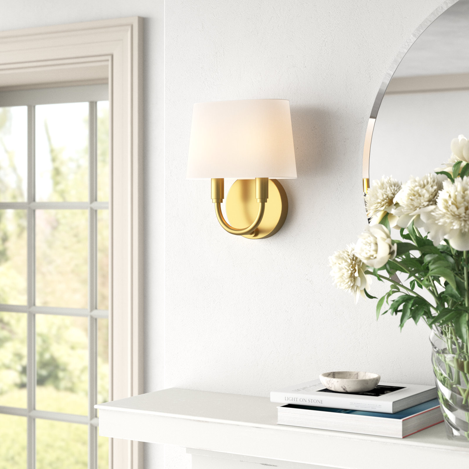 2 Light Dimmable Armed Sconce, Aged Brass