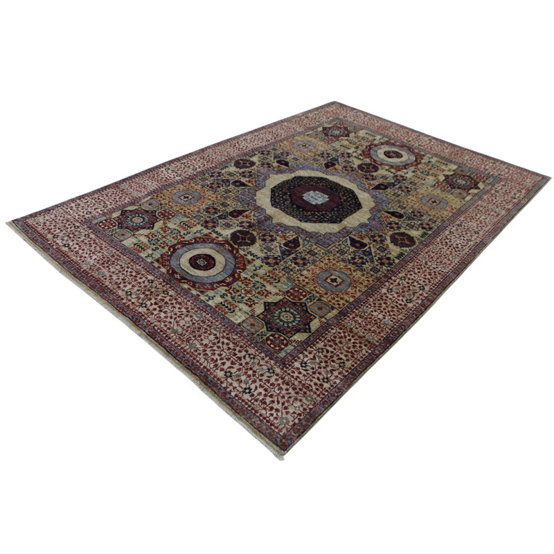 Hand Knotted Wool Area Rug in Sea Green And Beige