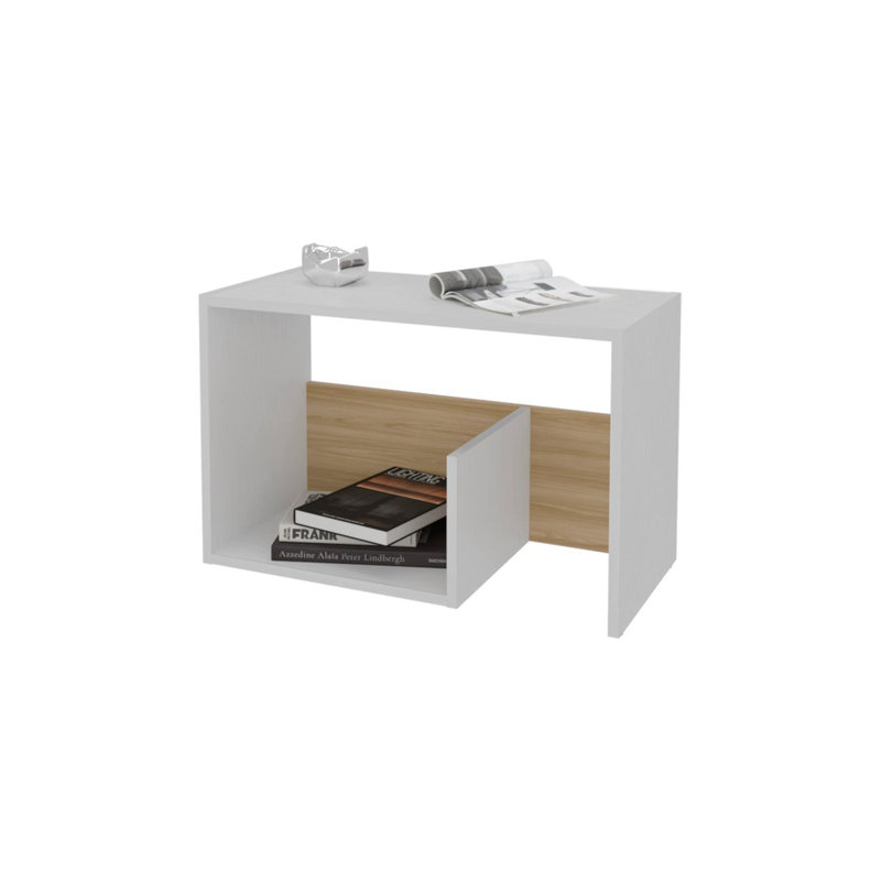 Coffee Table With Open Storage, White/Light Oak