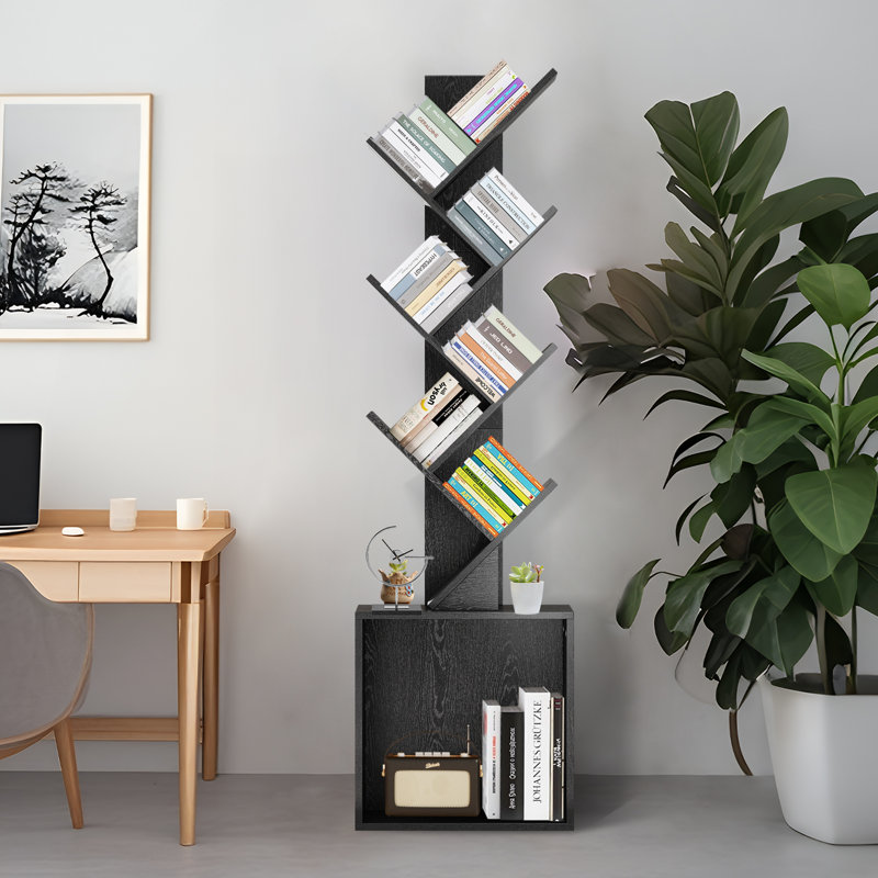 Bibliothèque à 6 tablettes avec rangement géométrique, Noir, noir, noir, noir