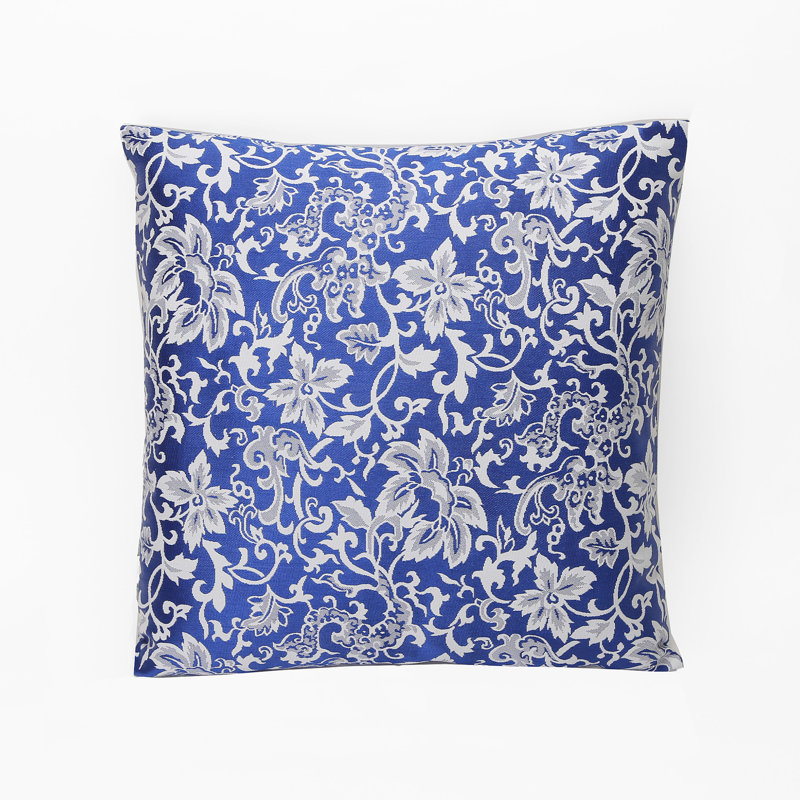 Coussin Brocade Trrow, bleu. Blanc floral