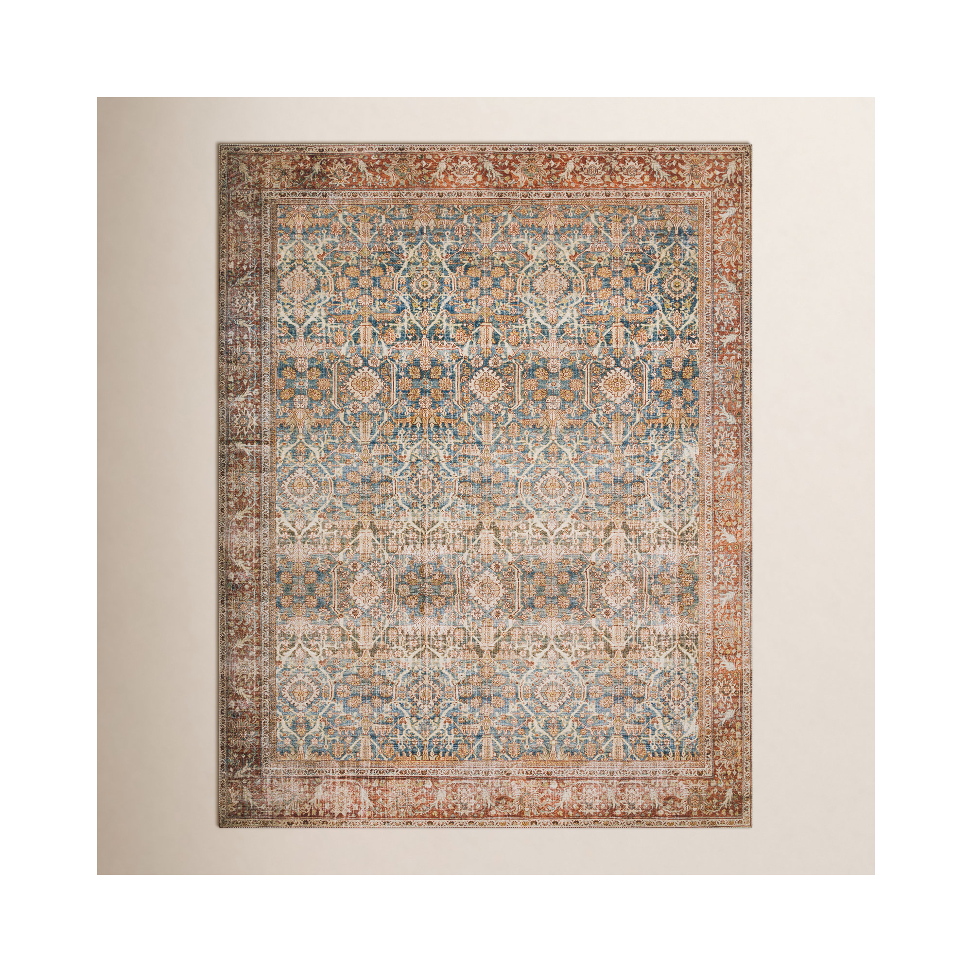 Pratt Oriental Area Rug in Ocean/Rust, Square 1'6"