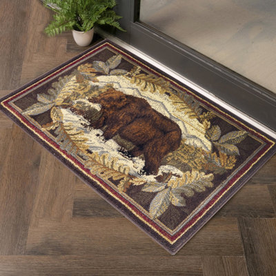 2 Ft. 7 In. X 3 Area Rug - Hunting Bear Decoration, Stain- Polypropylene, Jute Backed, Soft And , & Pet Safe, Brown, Made In Turkey Lodge 2.7' 7.3' Decor, Stain 100% Backing, For Living Room, Soft,