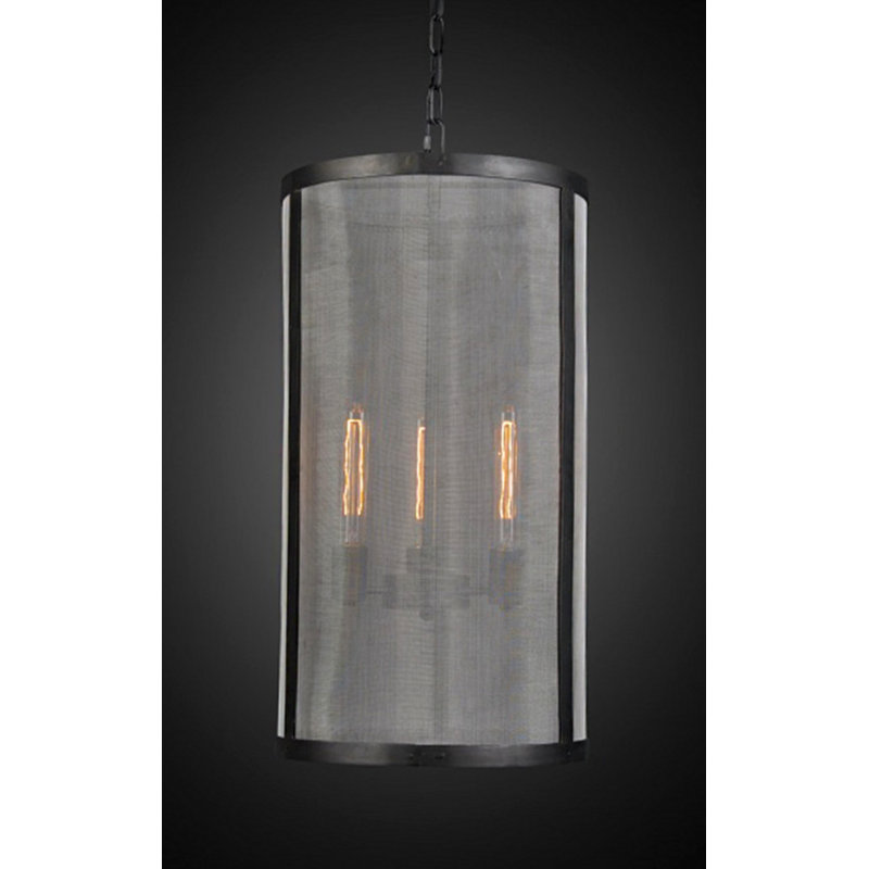 Luminaire suspendu 3 lumières en fer noir avec abat-jour en maille