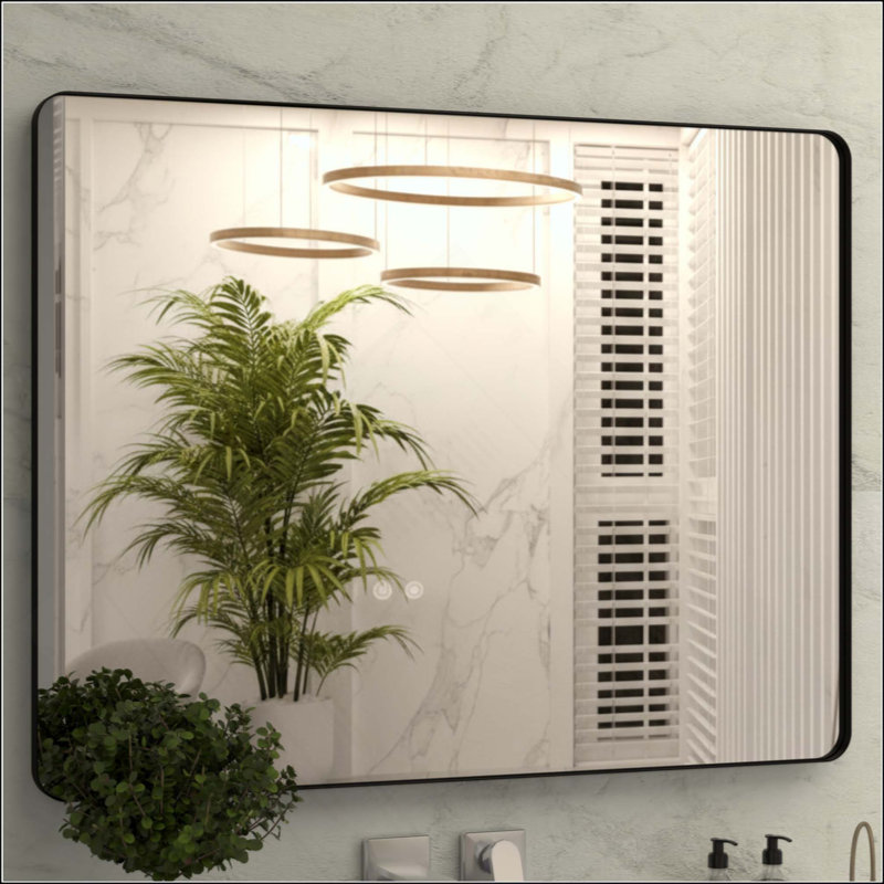 Miroir de salle de bain, 36 po x 40 po, Noir, Rectangulaire