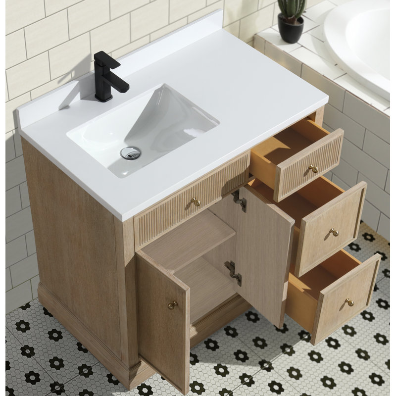 Redondo 36'' Ash Oak Single Bathroom Vanity with Quartz Top