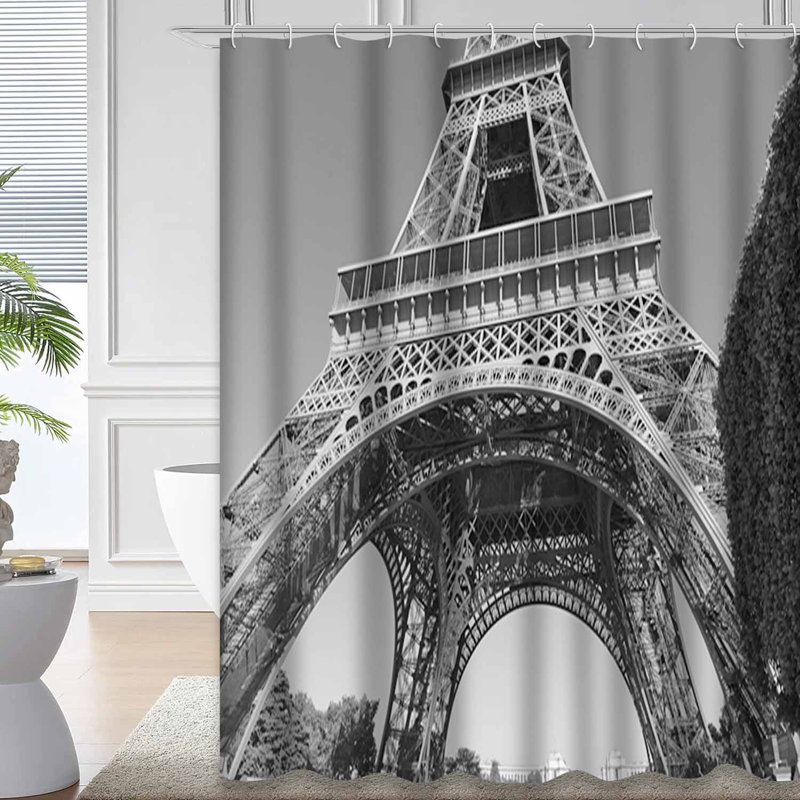 Rideau de douche gris avec 12 crochets Tour Eiffel Paris, L 72 po x l 78 po