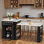 Îlot de cuisine avec table de salle à manger extensible, étagères ouvertes, tiroirs et armoire à double porte-823265084