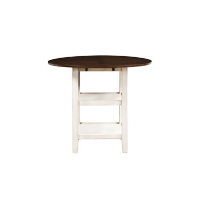 Table à hauteur de comptoir à abattants en cerisier blanc et foncé, 2 tablettes inférieures, sièges pour 4 personnes avec aspect 2 tons, feuille blanchie, sièges